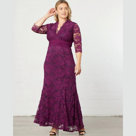 Kiyonna Screen Siren Amethyst Lace Maxi Dress, Size 1X 1XL, Made in USA, MOB - Picture 2 of 9